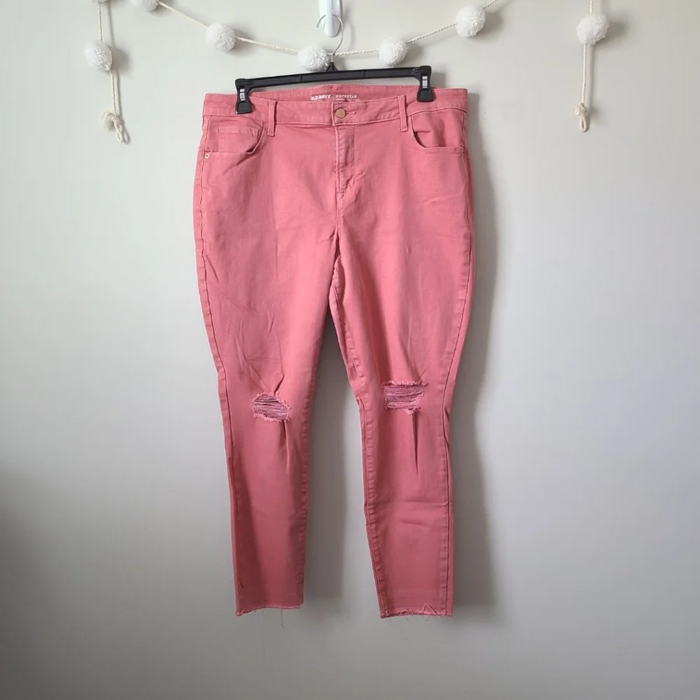 Old Navy Coral Distressed Skinny Jeans Size 18 - Picture 5 of 9